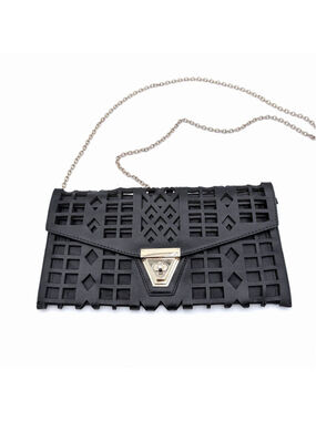 MMS Design Studio Black Laser Cut Geometric Clutch Crossbody Bag